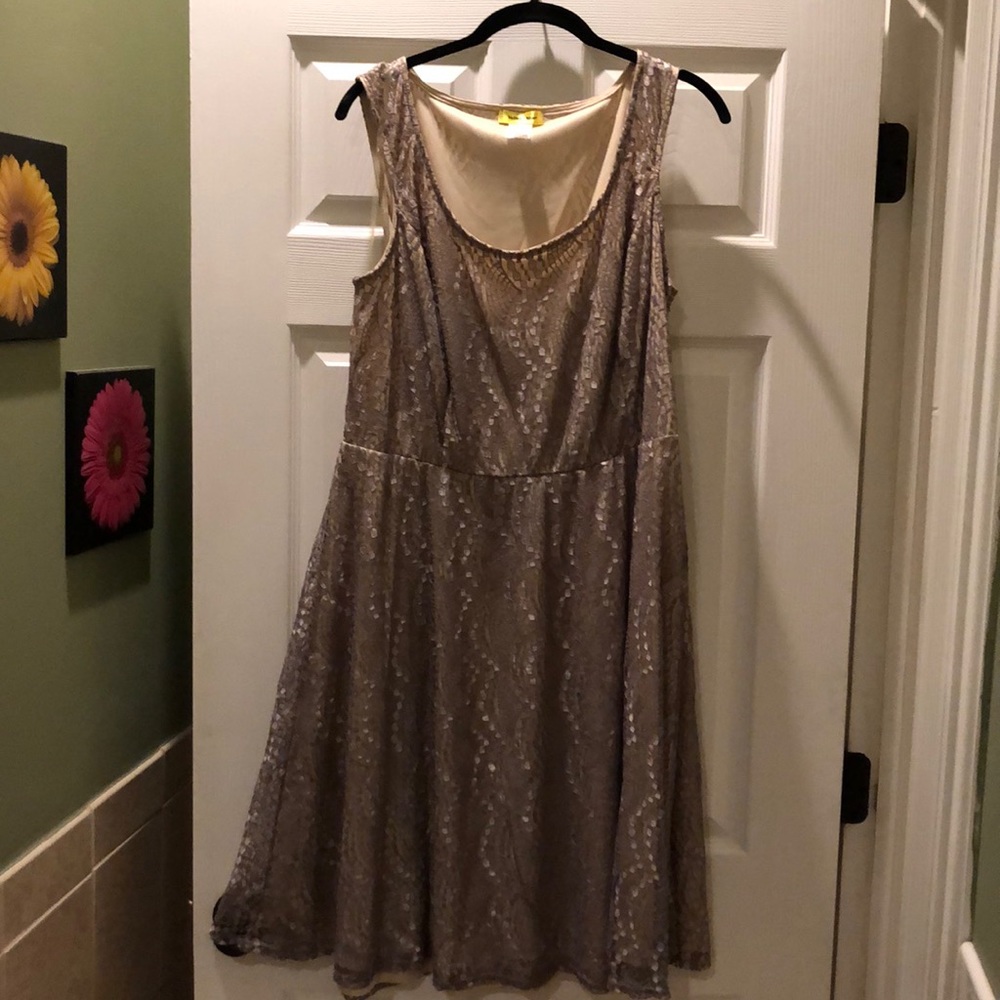 Plus Size Dress Beige 3X Lovely Lace overlay!